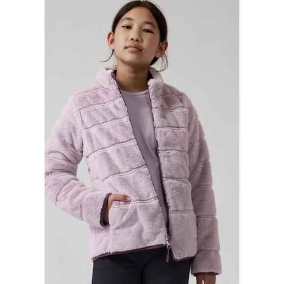 Athleta Girl Reversible Warm + Fuzzy Jacket Pink & Purple Girls size M 8-10 - Picture 1 of 9